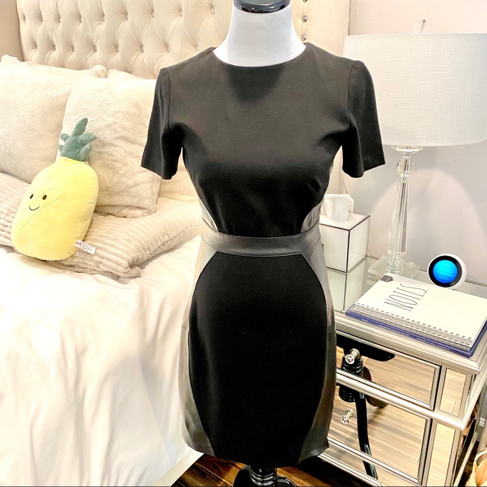 Antonio Melani Black Midi Dress with Leather Sides